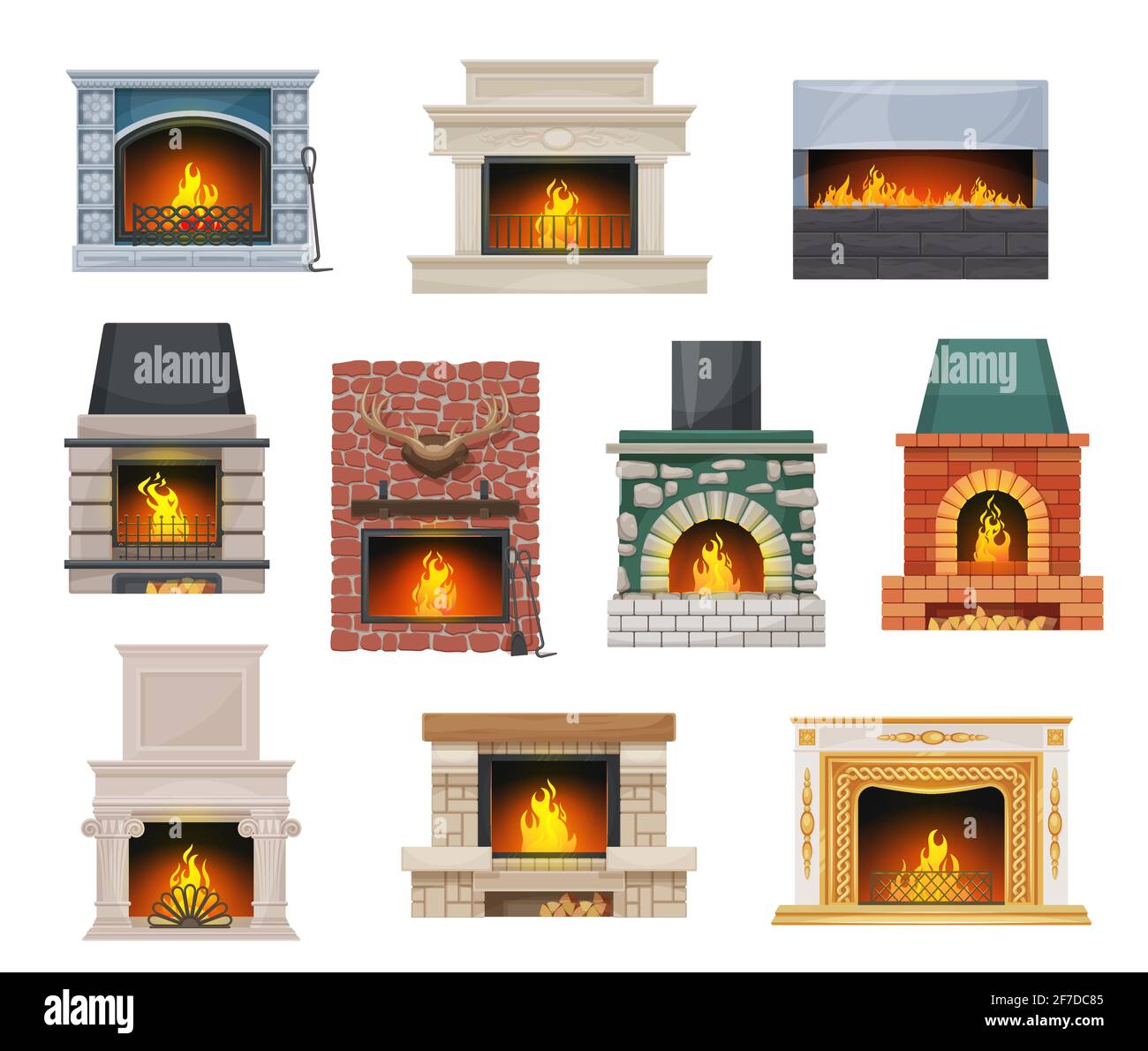 Caminetti a focolare aperto moderno e classico vettore Illustrazione Vettoriale