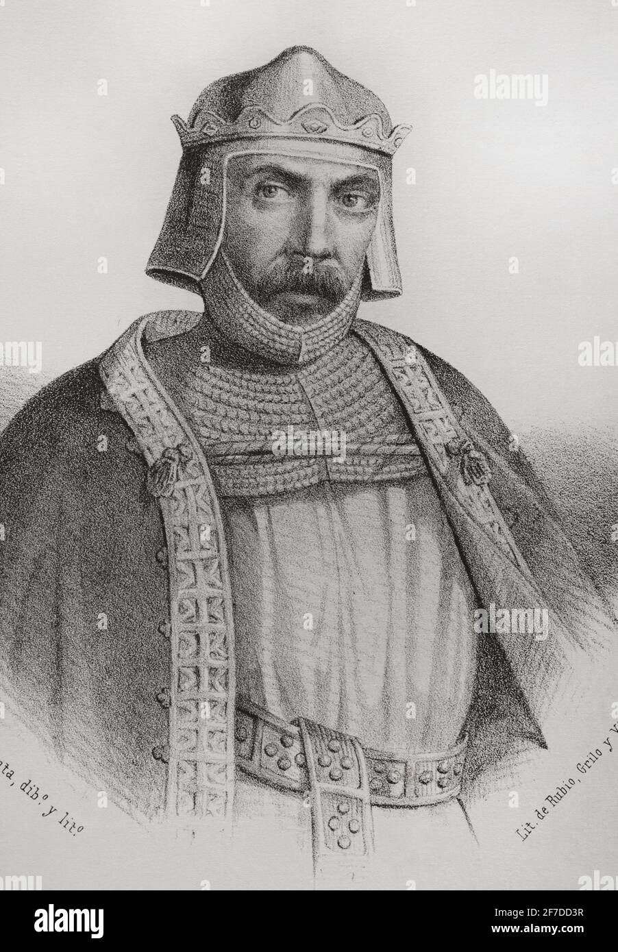 Alfonso II delle Asturie (c. 760-842). Chiamata la casta. Illustrazione di Llanta. Verticale. Litografia. Crónica General de España, Historia Ilustrada y Descriptiva de sus Provincias. Castilla-la Vieja, 1870. Foto Stock