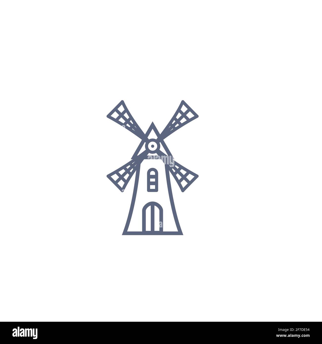 Icona linea mulino a vento - pittogramma lineare mulino vecchio isolato su sfondo bianco. Illustrazione vettoriale Illustrazione Vettoriale