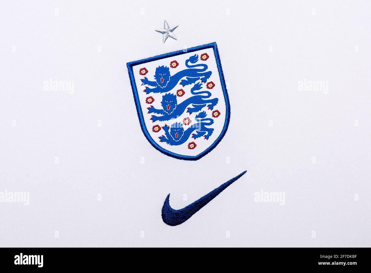 Primo piano della maglia inglese Euro 2020. Foto Stock