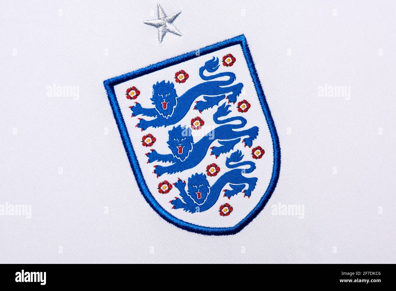 Primo piano della maglia inglese Euro 2020. Foto Stock