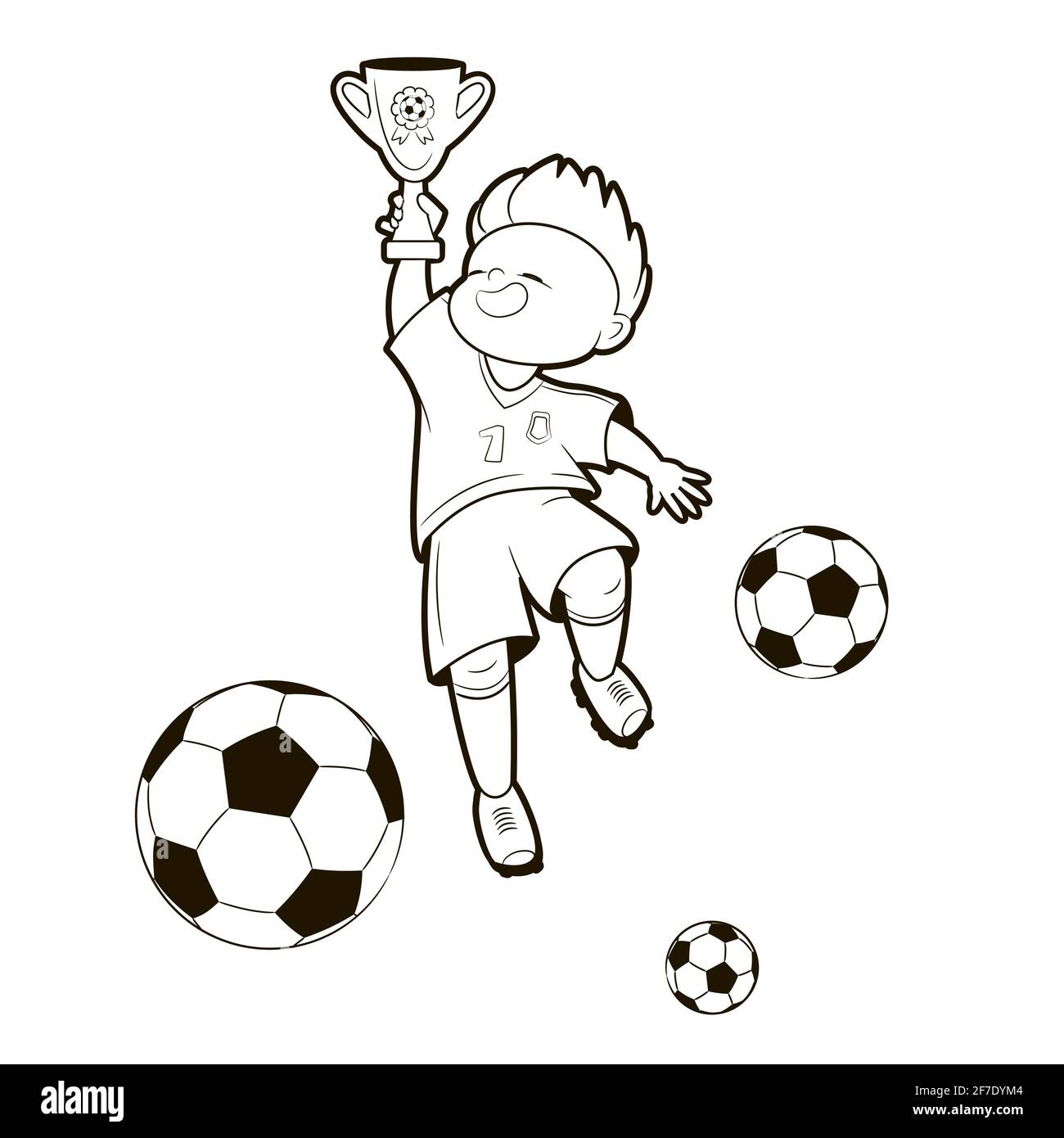 Libro da colorare; rappresentazioni di ragazzi di calcio in varie posizioni  giocando una palla da calcio . Illustrazione vettoriale in stile cartoon,  linea in bianco e nero art Immagine e Vettoriale - Alamy