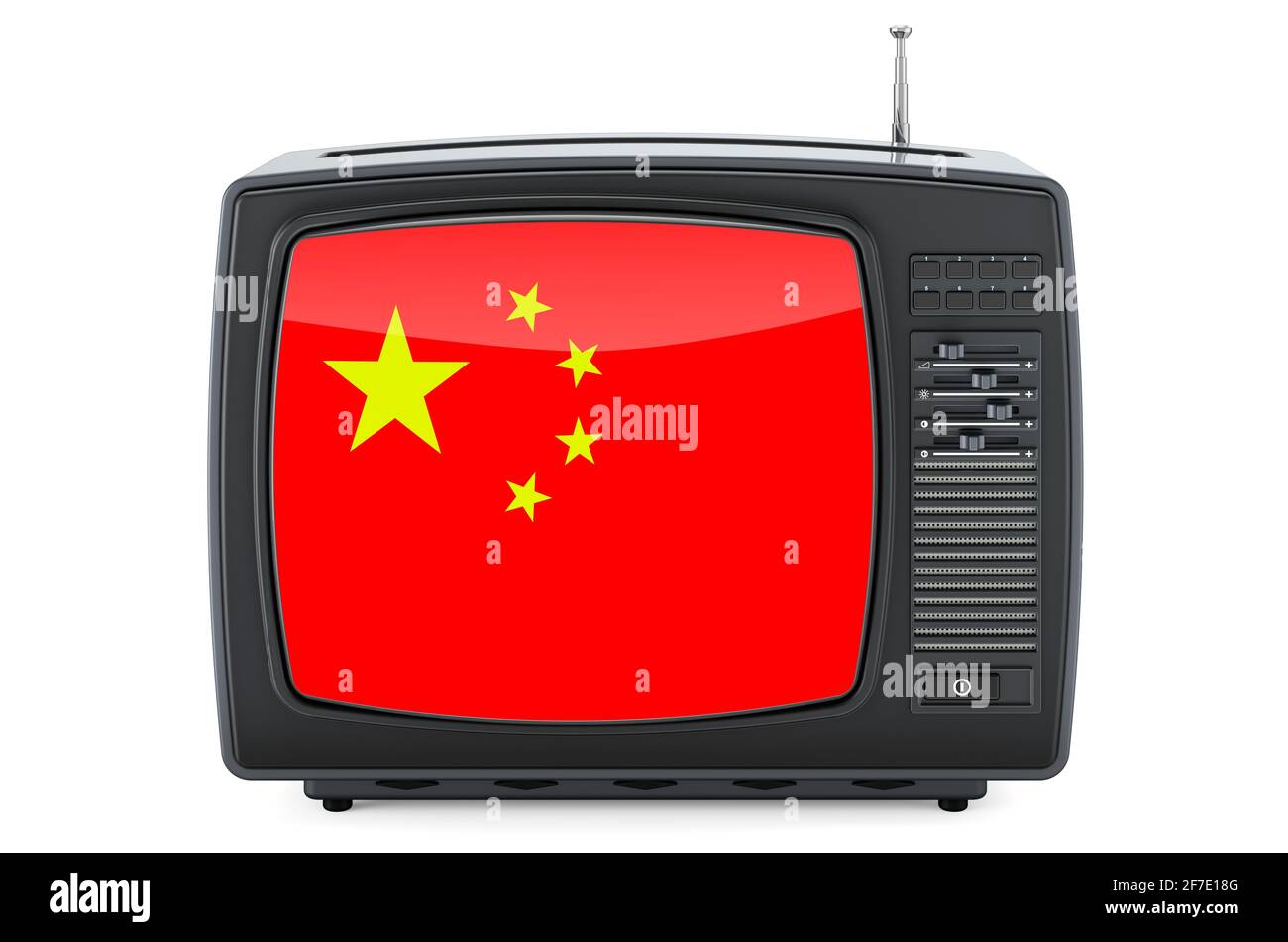 Concetto di televisione cinese. TV con bandiera della Cina. Rendering 3D  isolato su sfondo bianco Foto stock - Alamy