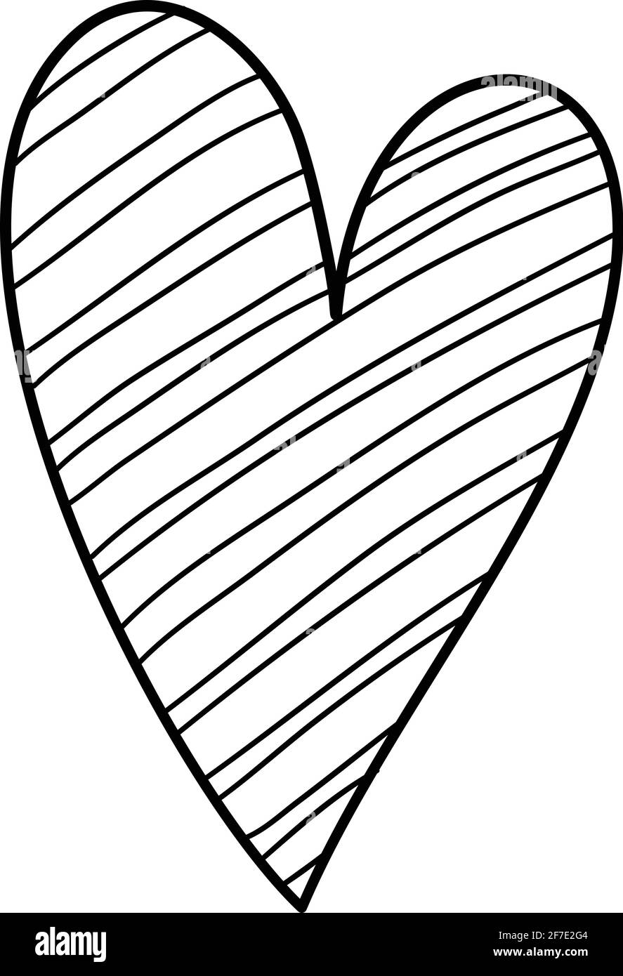 Icona a strisce divertente cuore, disegnata a mano e stile contorno Illustrazione Vettoriale
