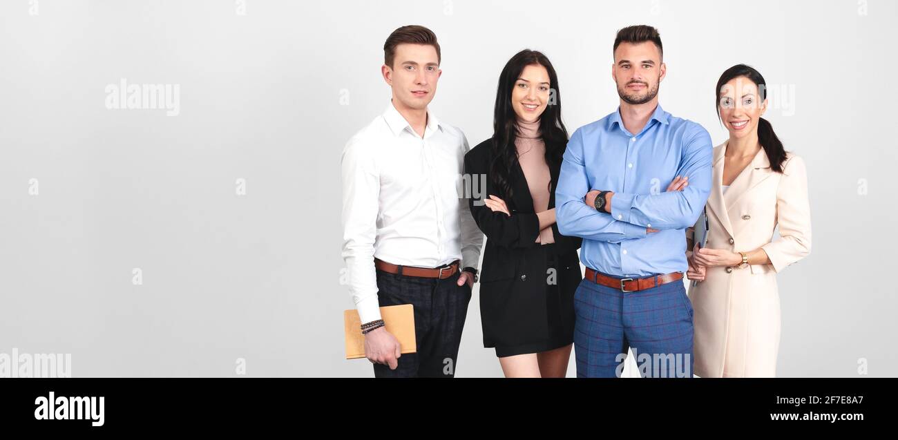 Uomini d'affari, gruppi di team, dipendenti professionali, riprese in studio con sfondo copy space Foto Stock