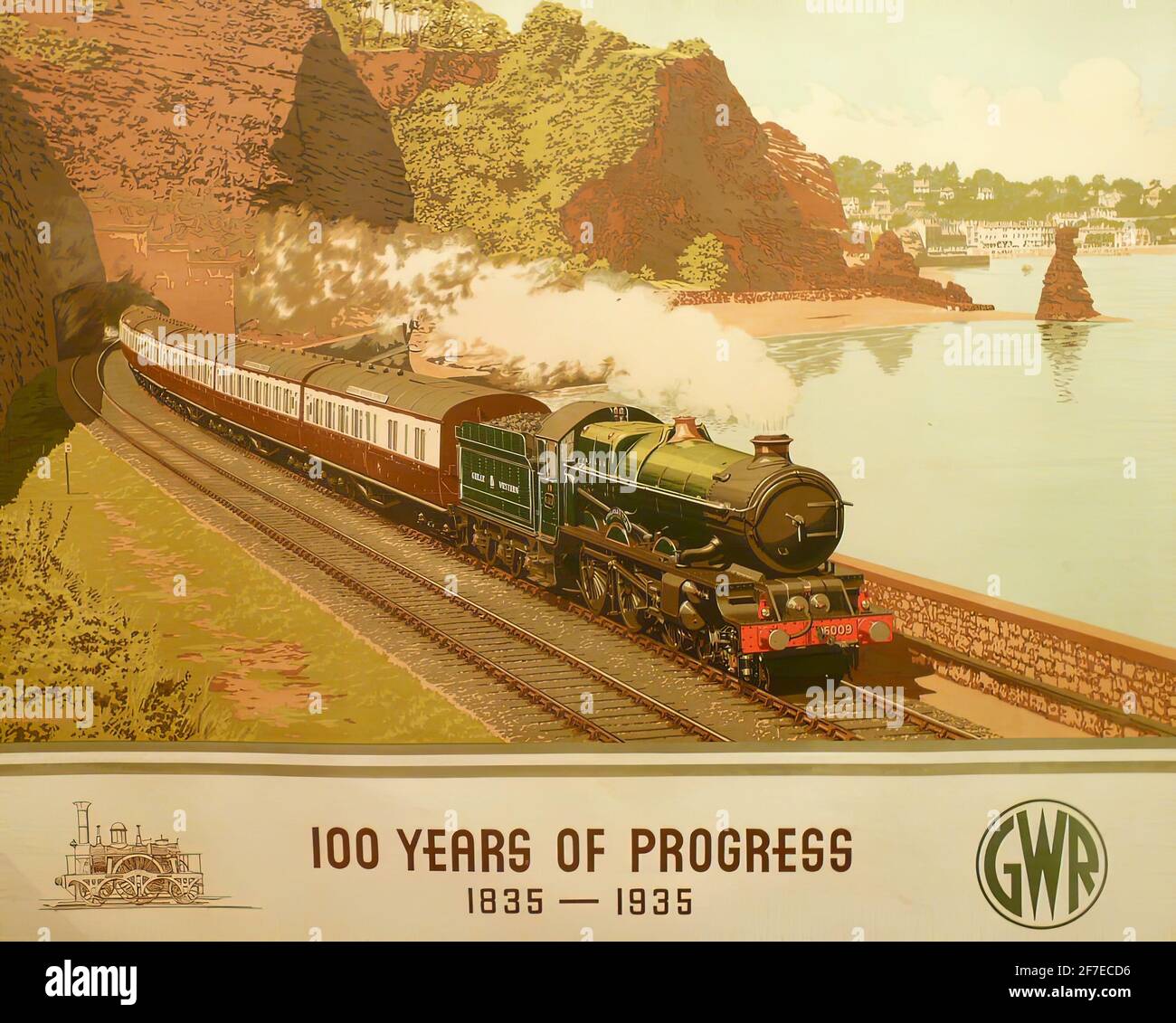 Un poster di viaggio vintage per la Great Western Railway (GWR) Foto Stock