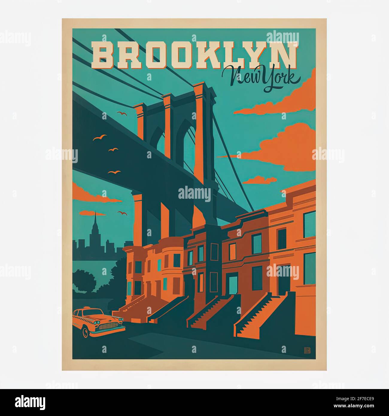 Un poster di viaggio vintage per Brooklyn, New York, USA con una foto del ponte di Brooklyn Foto Stock