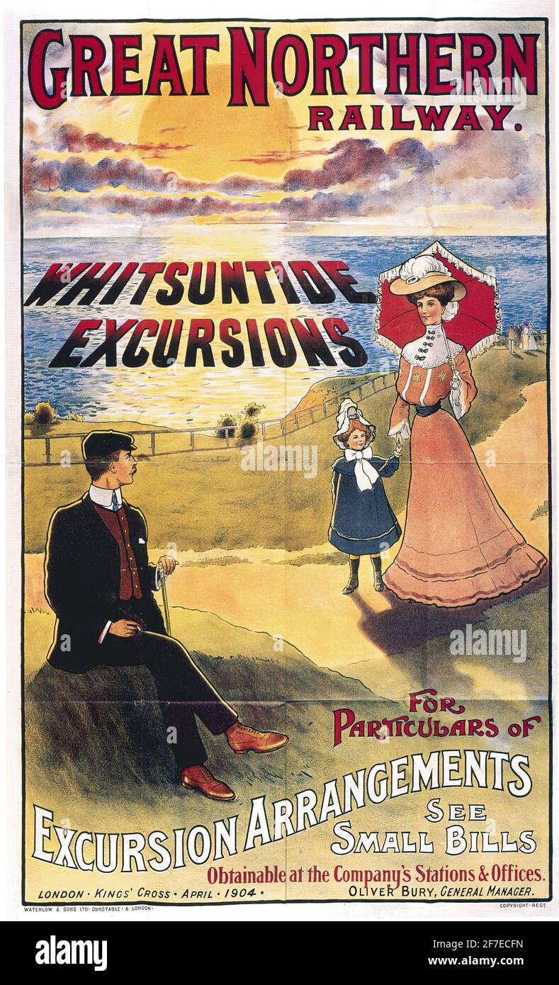 Un poster di viaggio d'epoca per la Great Northern Railway Whitsuntide Escursioni Foto Stock