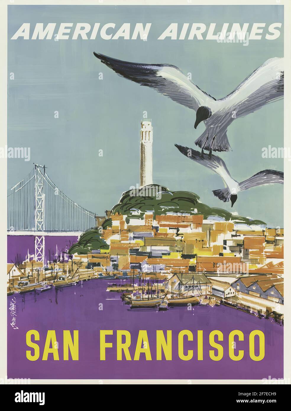 Un poster di viaggio vintage per San Francisco con American Airlines Foto Stock Un poster di viaggio vintage per San Francisco con American Airlines Foto Stock