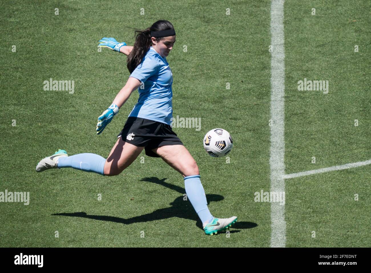 Washington state Cougars portiere Marissa Zucchetto (0) durante una partita di calcio femminile contro i Trojan della USC, domenica 4 aprile 2021, a Los An Foto Stock