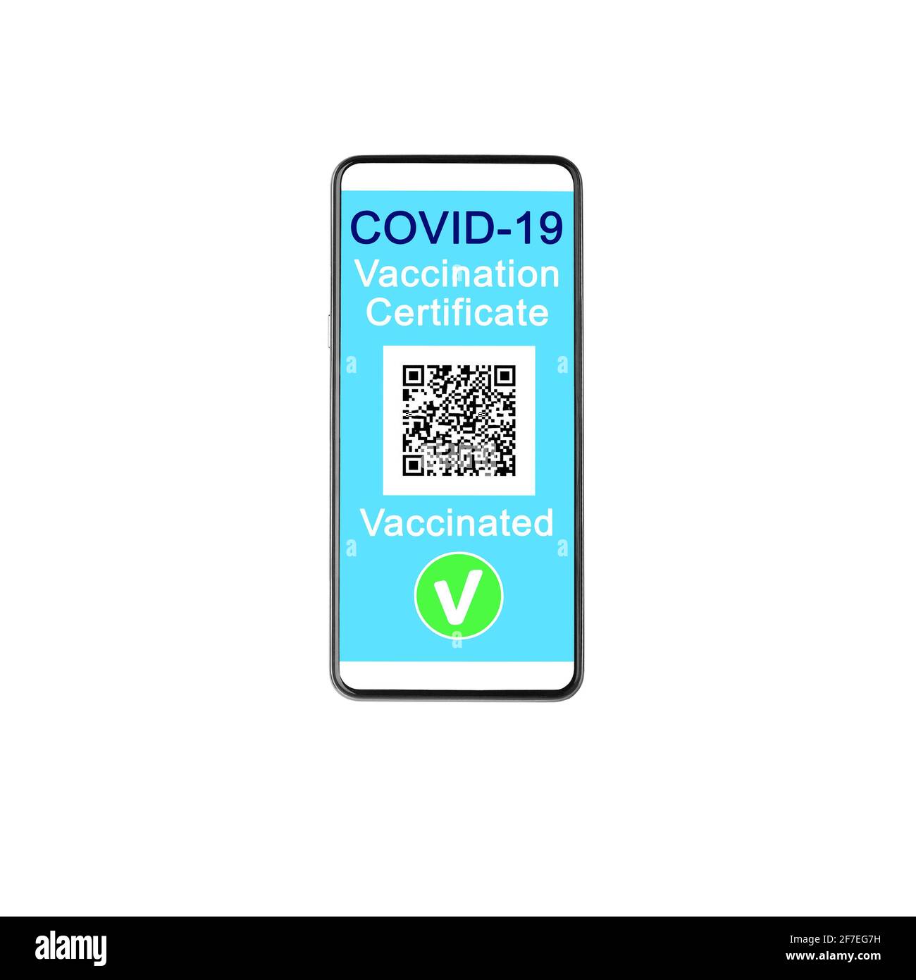 COVID 19 certificato di vaccinazione smartphone schermo bianco sfondo isolato primo piano, digitale coronavirus immunità passaporto salute, app telefono cellulare Foto Stock