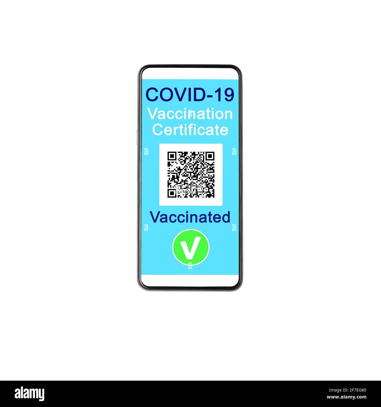 COVID 19 certificato di vaccinazione smartphone schermo bianco sfondo isolato primo piano, digitale coronavirus immunità passaporto salute, app telefono cellulare Foto Stock