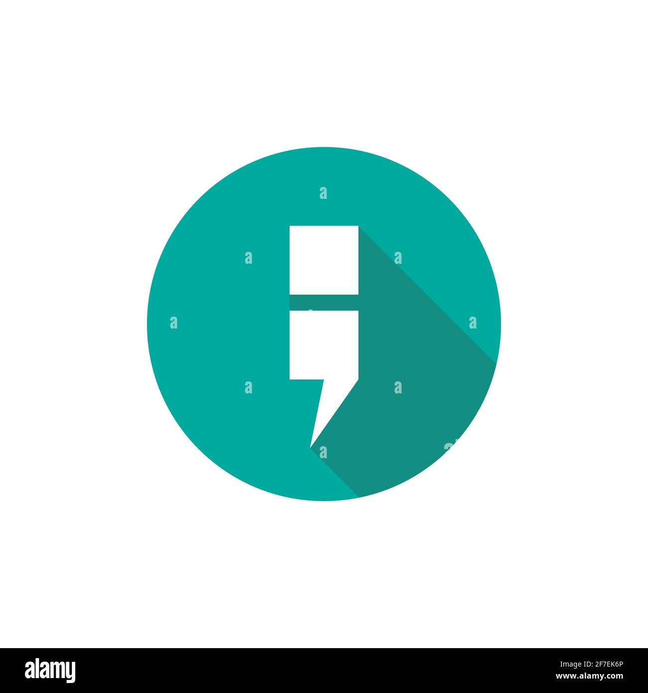 punto e virgola bianco in cerchio blu con ombra isolata su bianco. Icona punteggiatura piatta. Illustrazione vettoriale. Logo preventivo. Cartello chat. Citazione Illustrazione Vettoriale