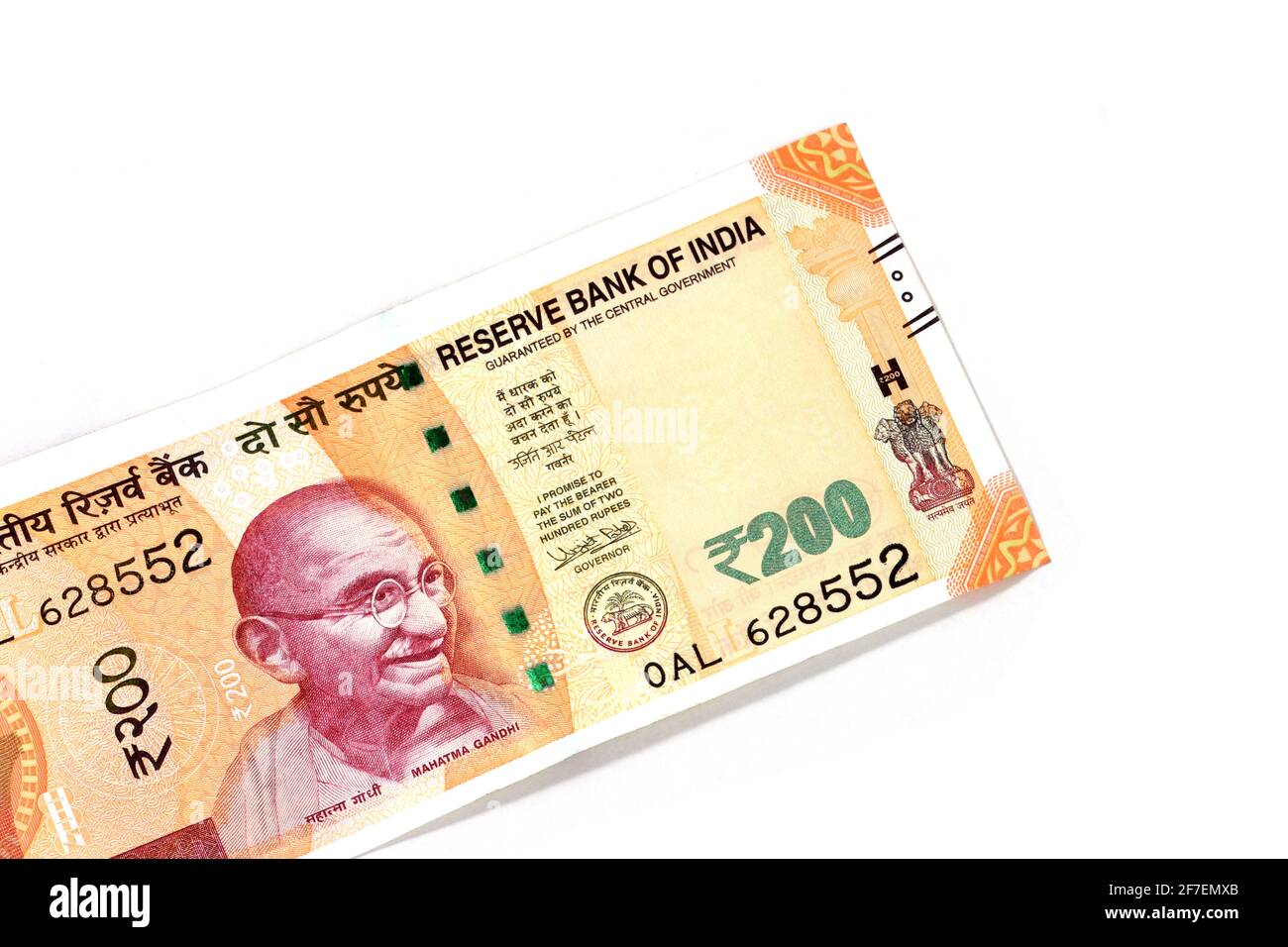Nuova valuta indiana di 200 rupee nota Foto Stock