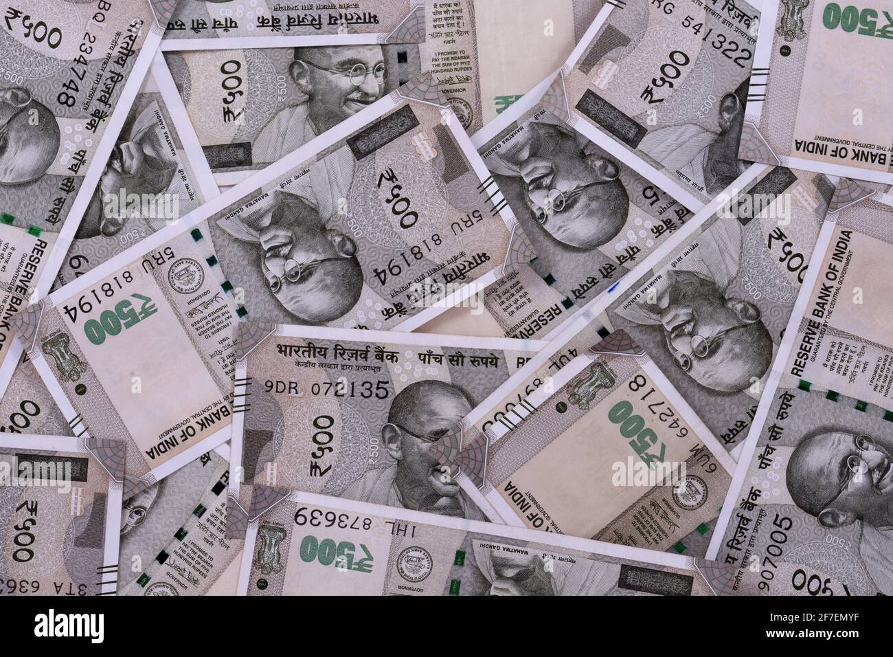 Nuova valuta indiana di 500 rupee note di fondo Foto Stock