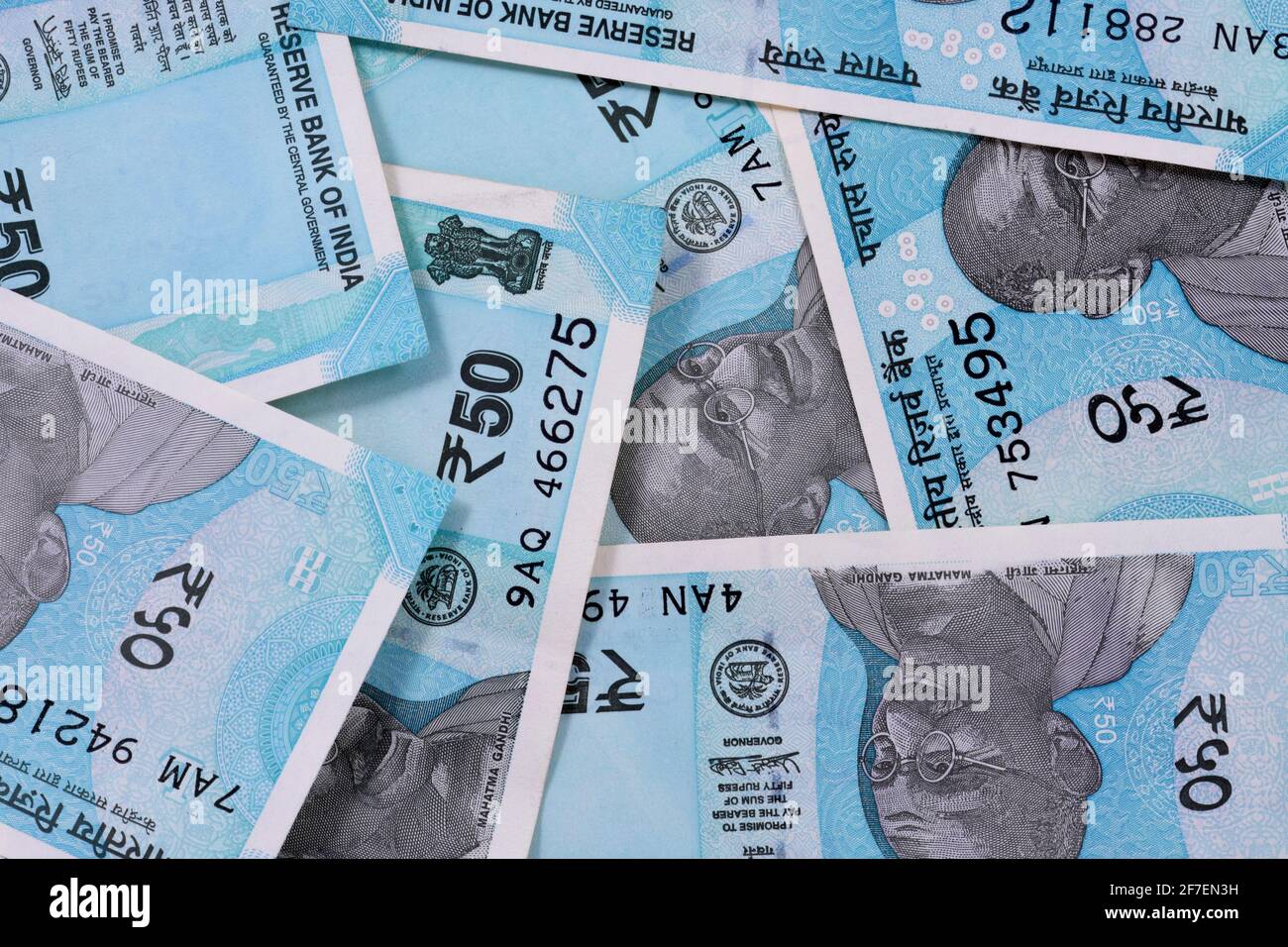 Nuova valuta indiana di 50 rupee note di fondo Foto Stock