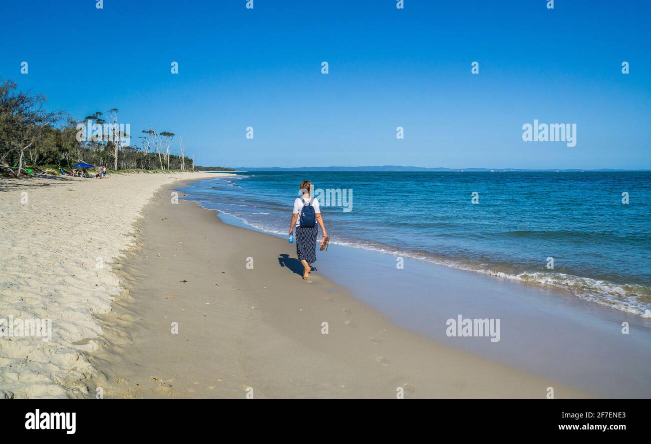 Red Beach sulla punta meridionale di Bridie Island, Moreton Bay Region, Queensland, Australia Foto Stock