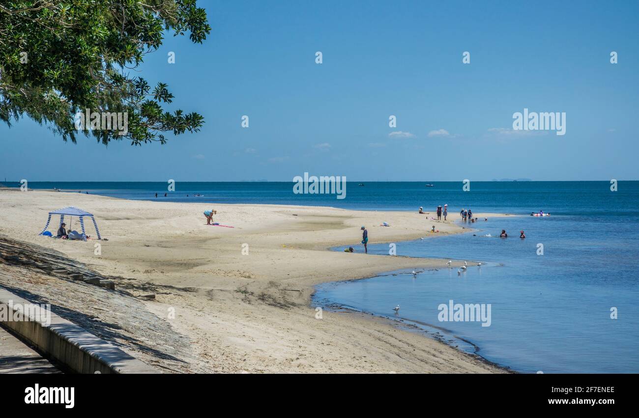 Bongaree Beach sull'Isola di Bribie, regione di Moreton Bay, Queensland, Australia Foto Stock