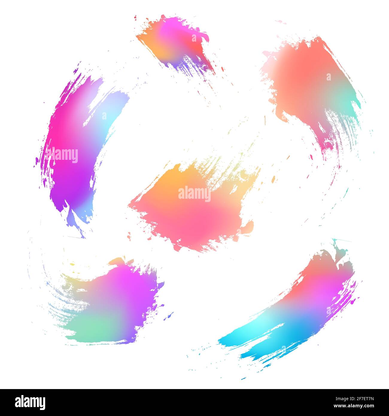 Set di modelli di pennellate grunge con sfondi in foglio di neon sfumato. Oggetto isolato su sfondo bianco. Badge con striscio vettoriale per striscioni, adesivi Illustrazione Vettoriale