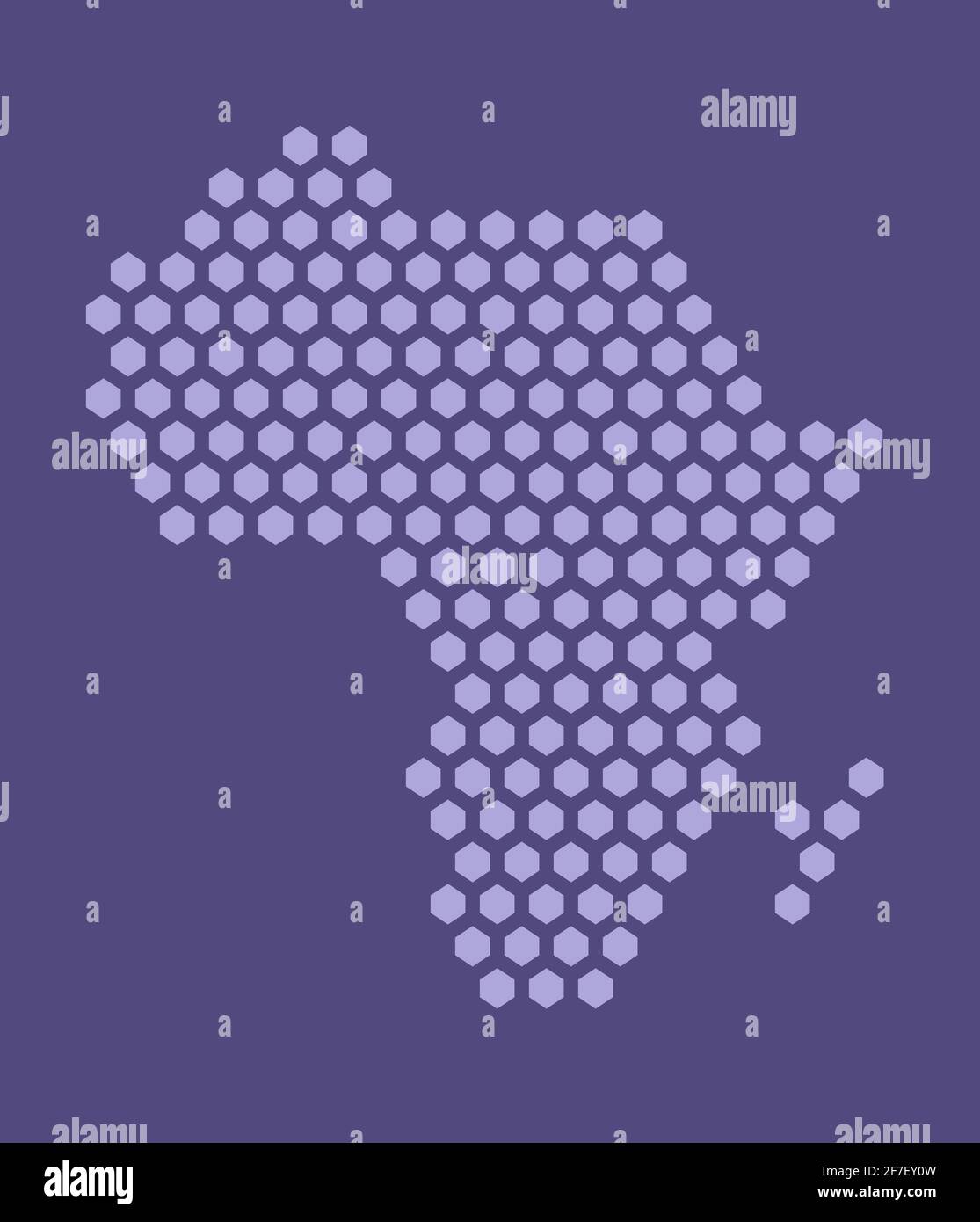 Mappa pixel esagonali viola dell'Africa. Illustrazione vettoriale continente africano mappa esagonale mosaico punteggiato. Confine amministrativo, composizione del terreno. Illustrazione Vettoriale