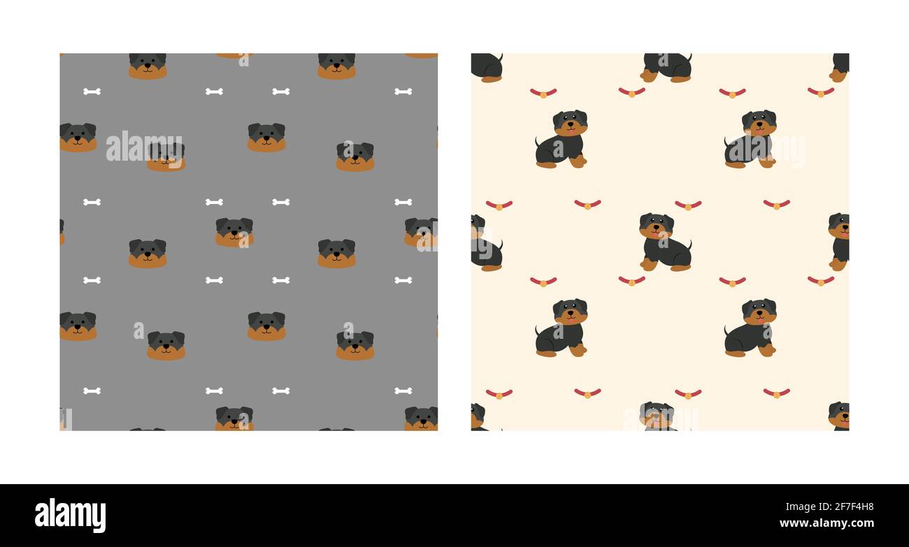 Set carattere Seamless Pattern Animal of cute Rottweiler Dog può essere utilizzato come disegni Sfondi o sfondi. Illustrazione vettoriale Illustrazione Vettoriale