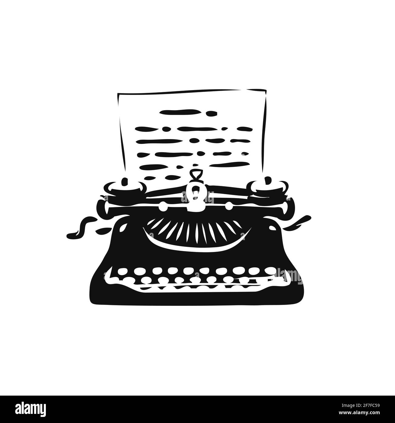 Simbolo o logo di una vecchia macchina da scrivere d'epoca. Letteratura, giornalismo icona illustrazione vettoriale Illustrazione Vettoriale