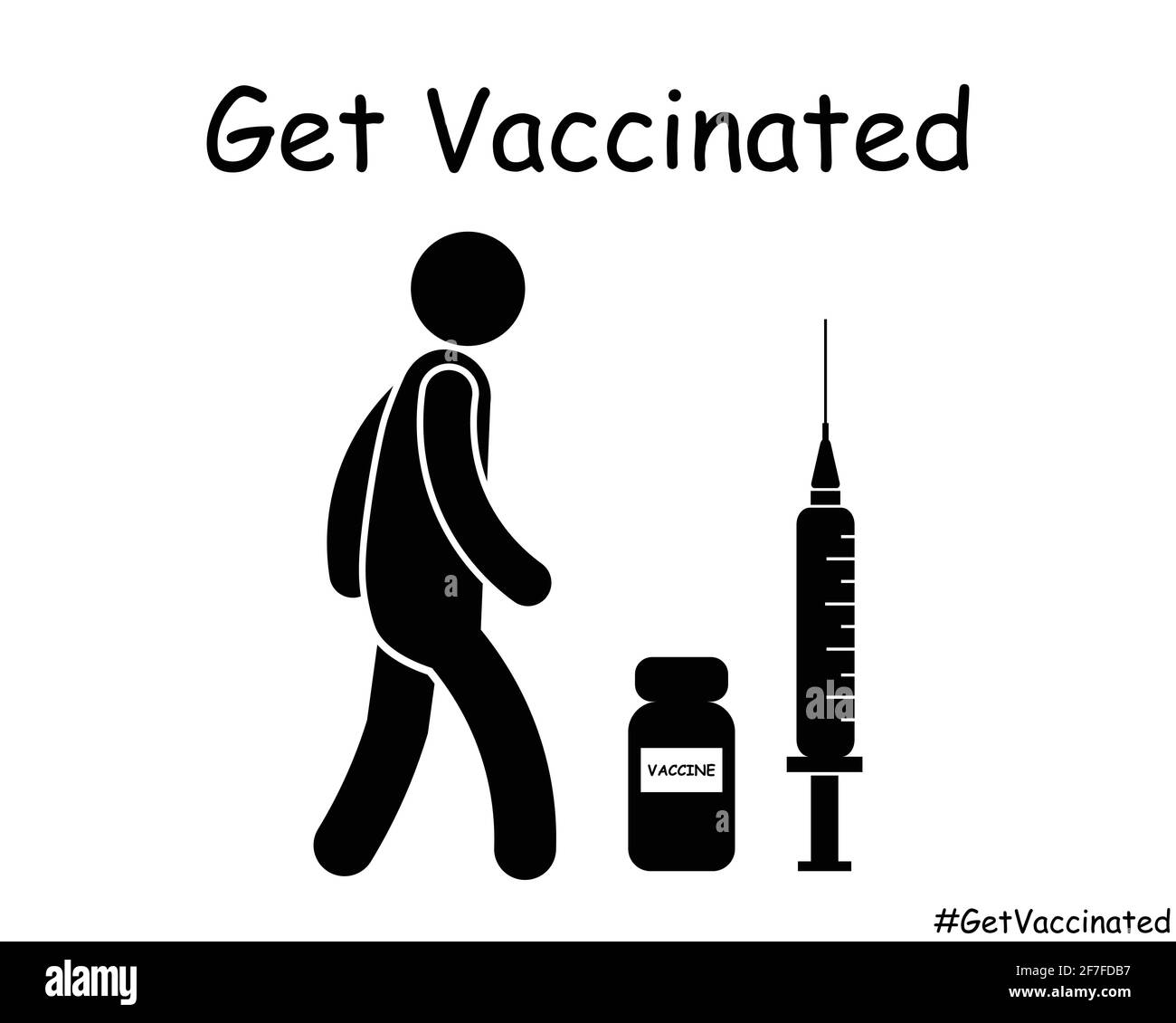 Get vaccination Stick Figure Man Walking. Illustrazione dell'icona del vettore EPS in bianco e nero. Illustrazione Vettoriale