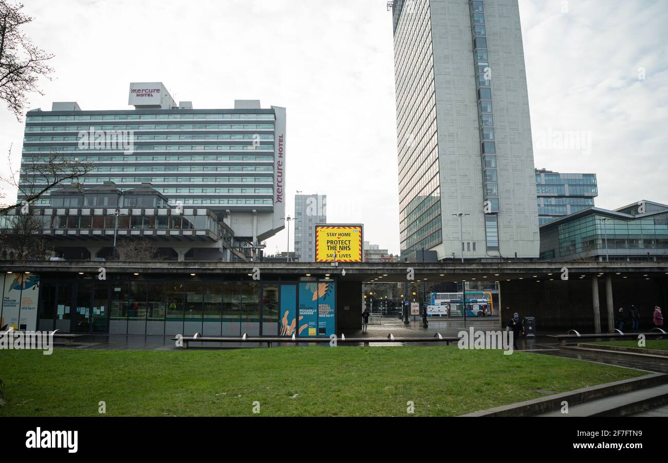 Le strade e gli edifici del centro di Manchester Foto Stock