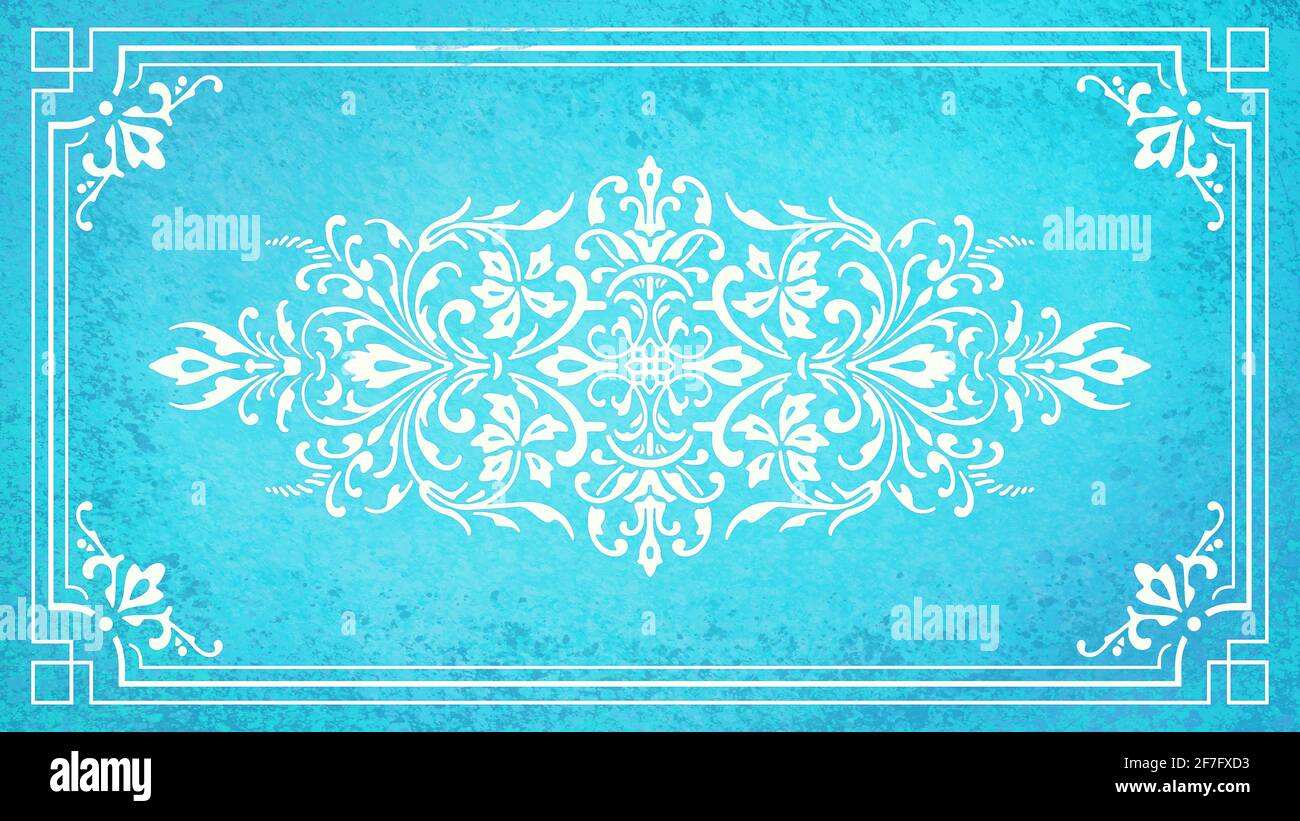 Art nouveau ornamento floreale bianco sfondo pastello blu parete tessile antico vecchio modello di carta layout modello regalo senza tempo bello Foto Stock