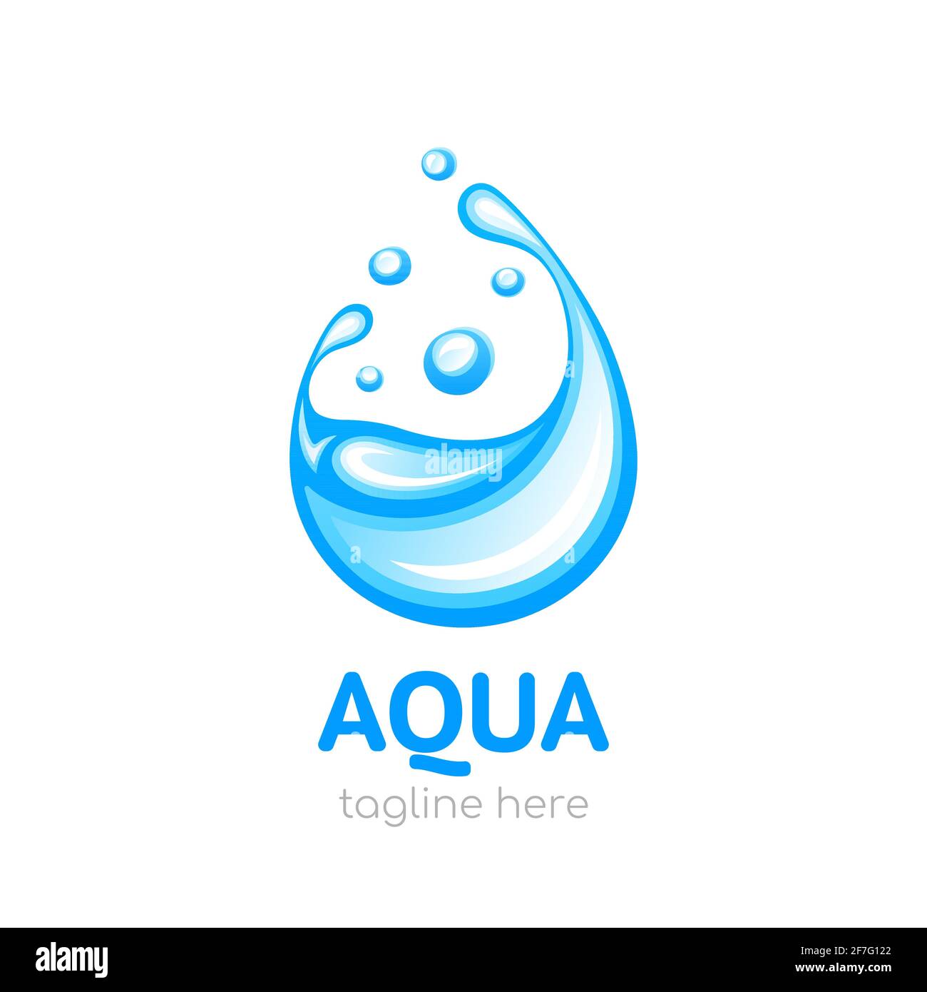 Logo Aqua. Concetto di progettazione di acqua pulita. Simbolo goccia d'acqua, modello logo, icona per il tuo design. Illustrazione vettoriale isolata su sfondo bianco Illustrazione Vettoriale