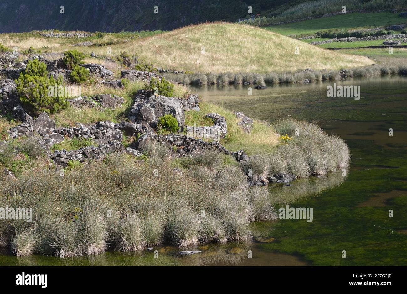 Laguna costiera di Faja dos Cubres nella Riserva della Biosfera di Sao Jorge, arcipelago delle Azzorre Foto Stock