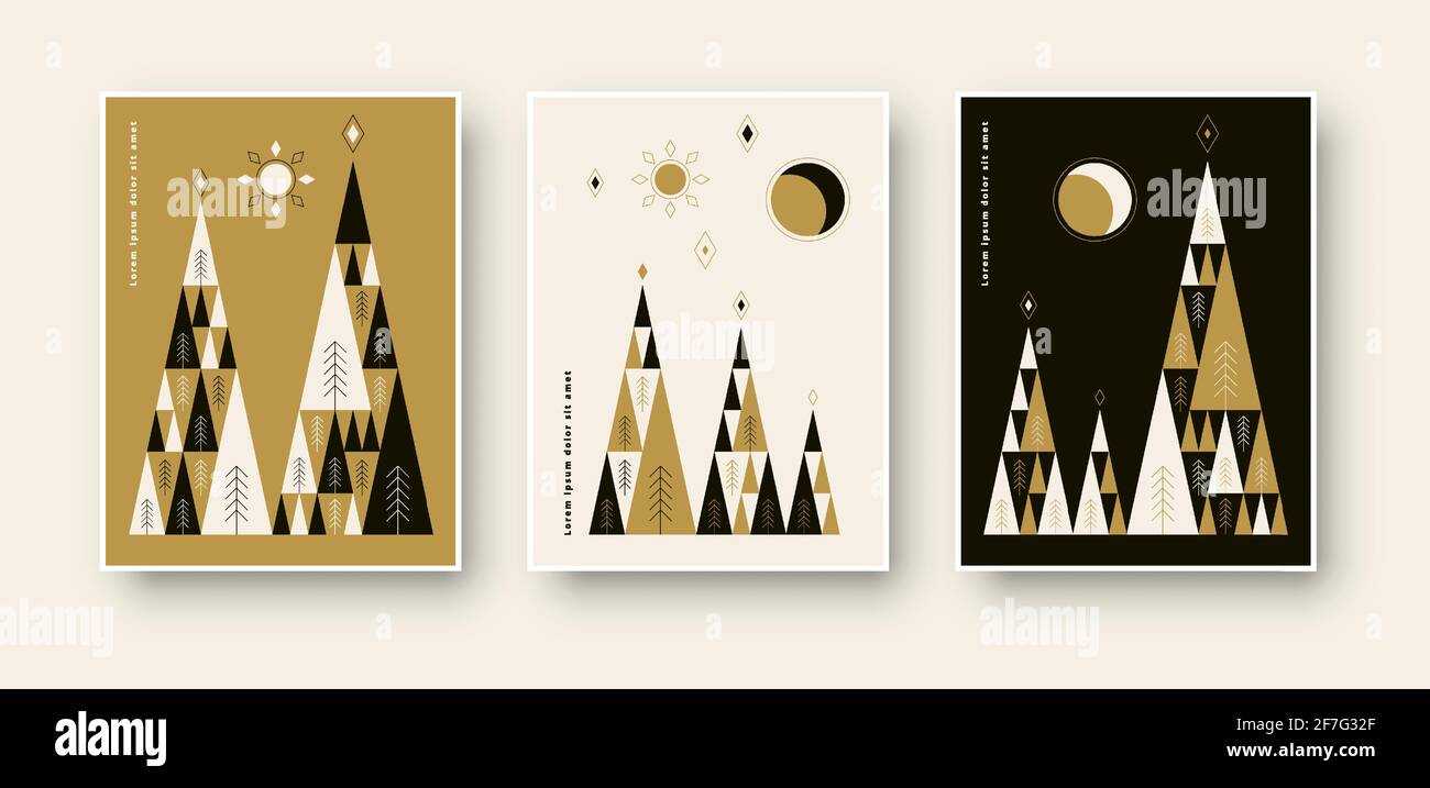 Poster astratto con paesaggio di una foresta di giorno e di notte sfondo vettoriale illustrazione. Illustrazione Vettoriale