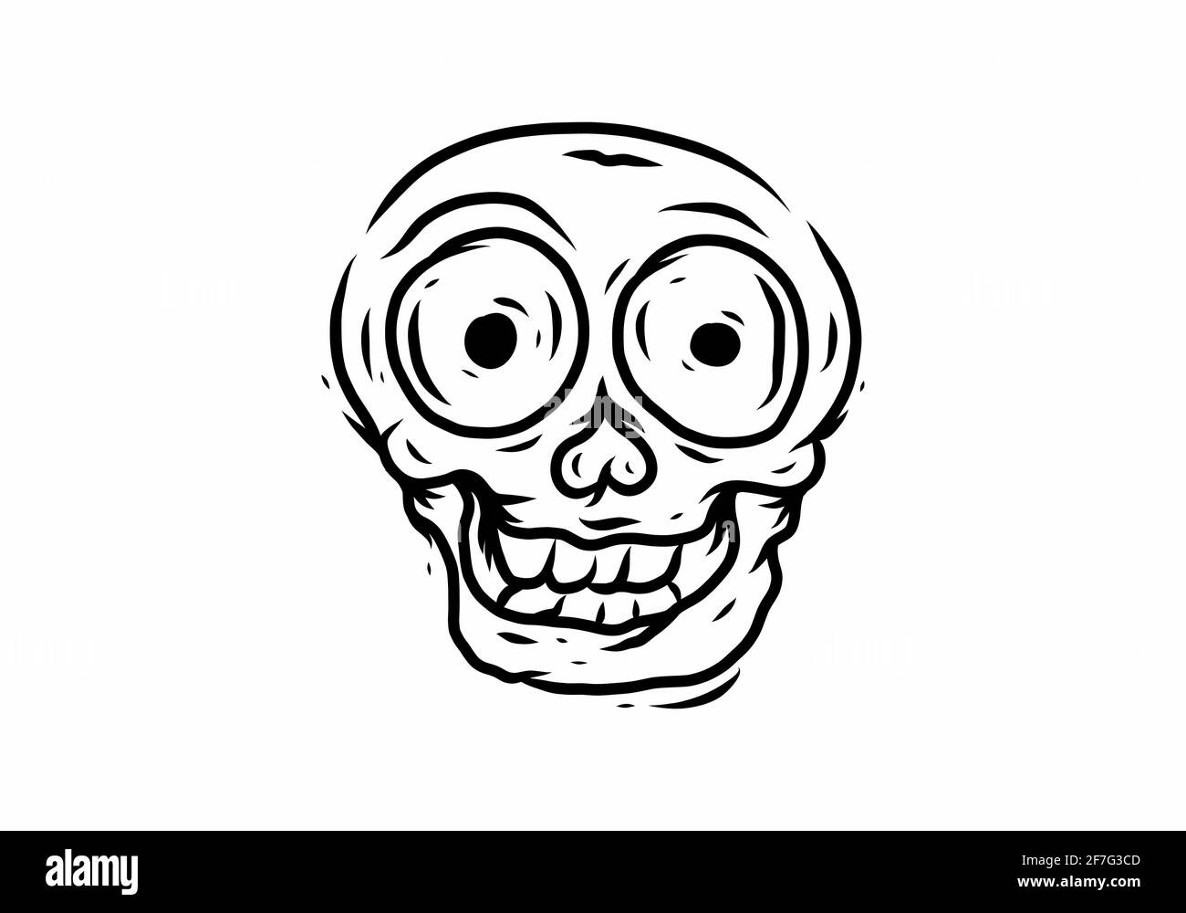 Disegno di linea dell'arte del disegno divertente della testa del cranio Illustrazione Vettoriale