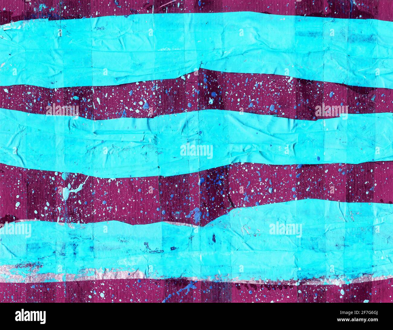 Illustrazione contemporanea dell'arte astratta. Strisce di carta orizzontali e colore lascia cadere la texture. Sfondo colorato espressivo impressionista pittura moderna banner poster poster. Grana carta grugnosa Foto Stock