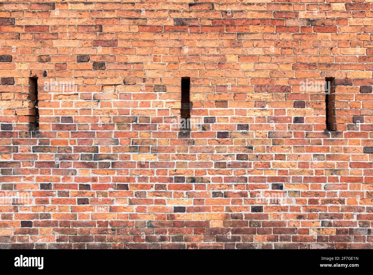 Multicolore Brick muro sfondo varietà di mattoni muro fatto con vecchi mattoni rigenerati in un modello regolare Foto Stock