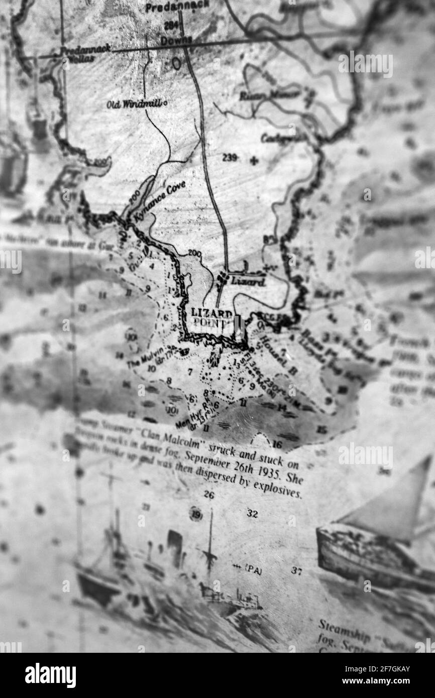 Mappa di Lizard Point in Cornovaglia, Penisola di Lizard, Cornovaglia, Regno Unito Foto Stock