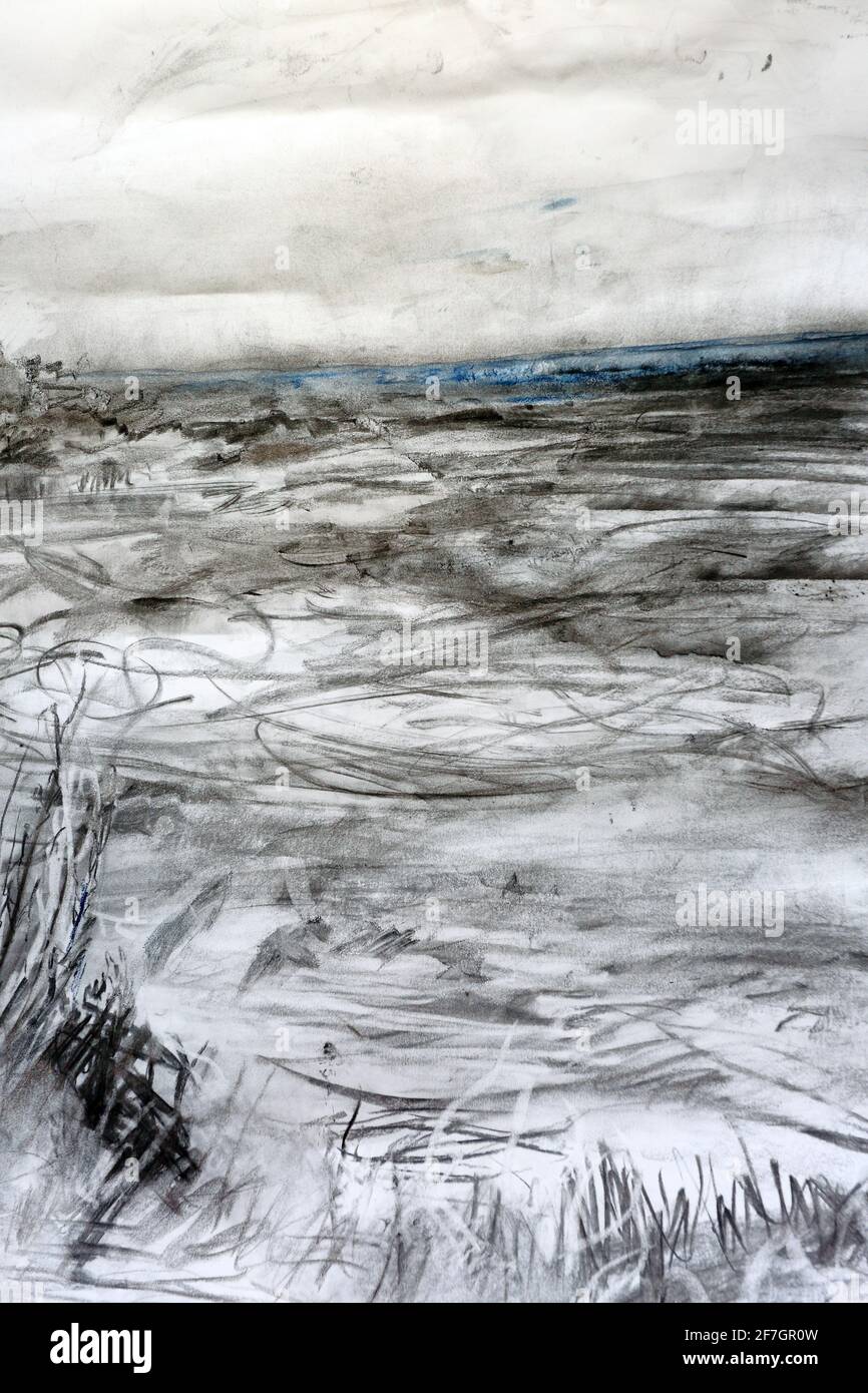 disegno astratto di carbone su carta Foto Stock