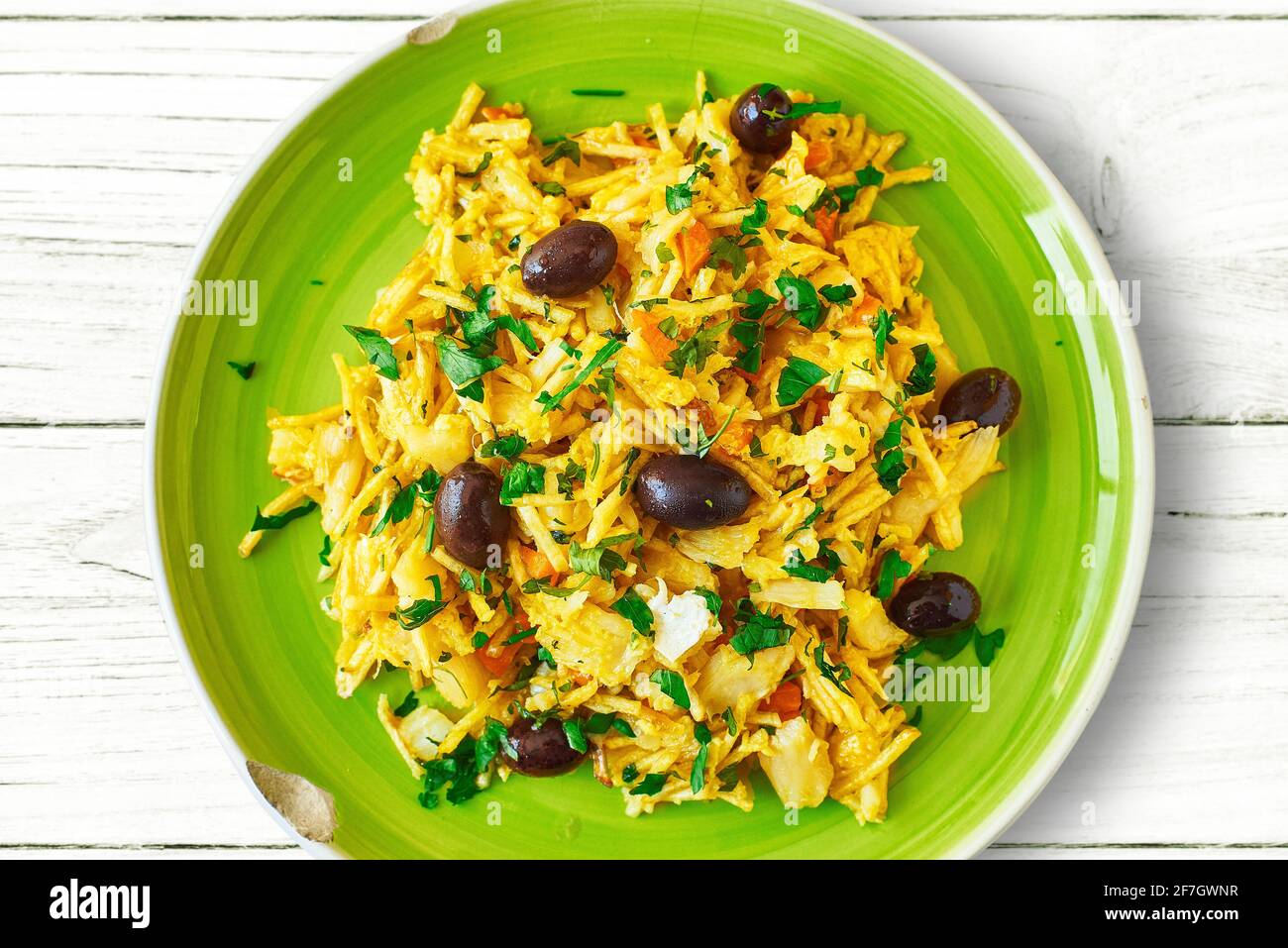 Pesce di mare (Bacalhau a Bras). Cucina portoghese. Foto Stock