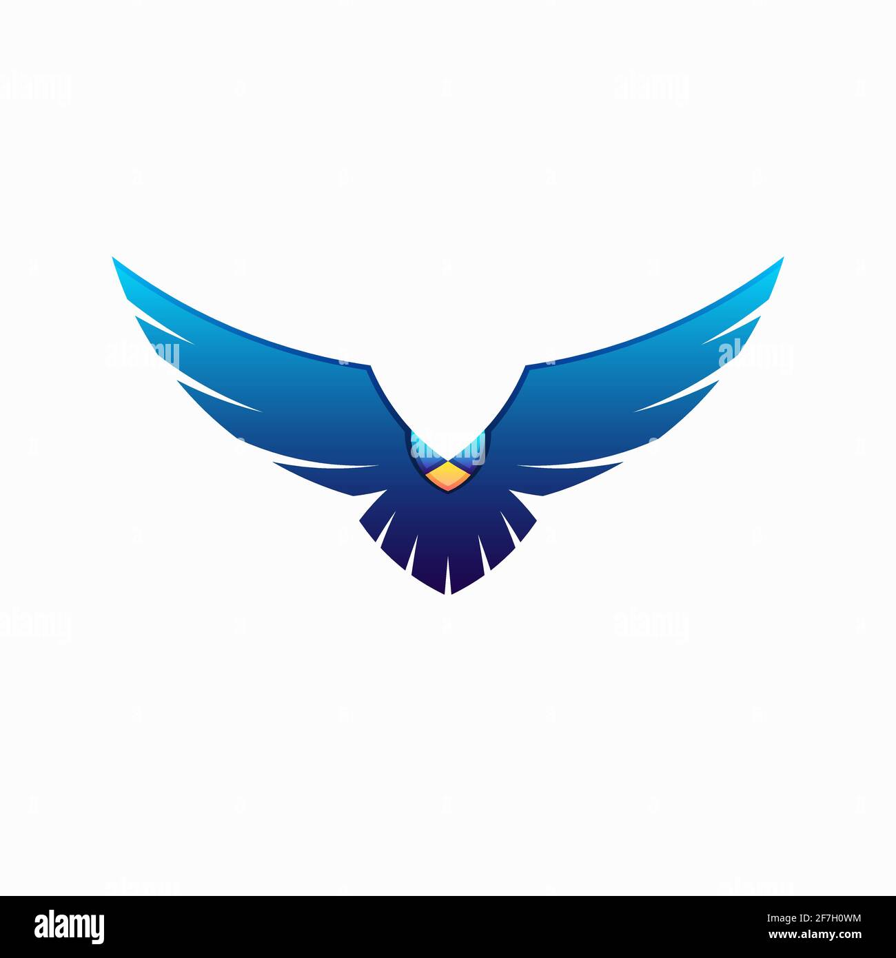 Design con logo Wild Bird. Illustrazione vettoriale del volo astratto dell'uccello blu Illustrazione Vettoriale