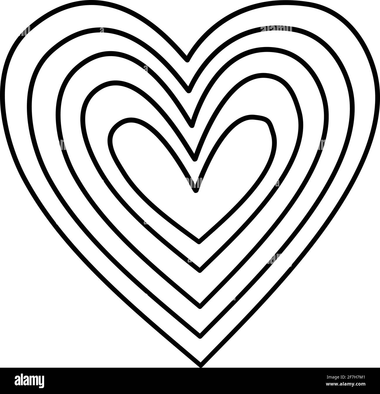 Icona del cuore psichedelico, disegnata a mano e stile del contorno Illustrazione Vettoriale