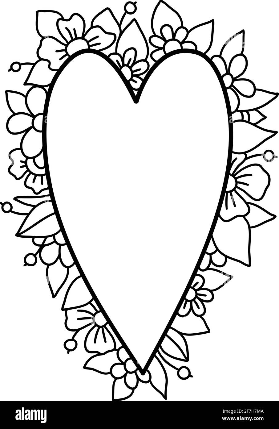 Cuore icona alloro floreale, disegnata a mano e stile contorno Illustrazione Vettoriale