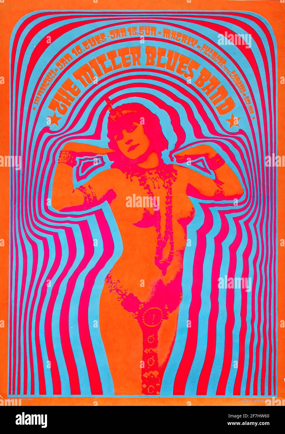 Un poster di musica psichedelica vintage per la Millers Blues Band A San Francisco Foto Stock