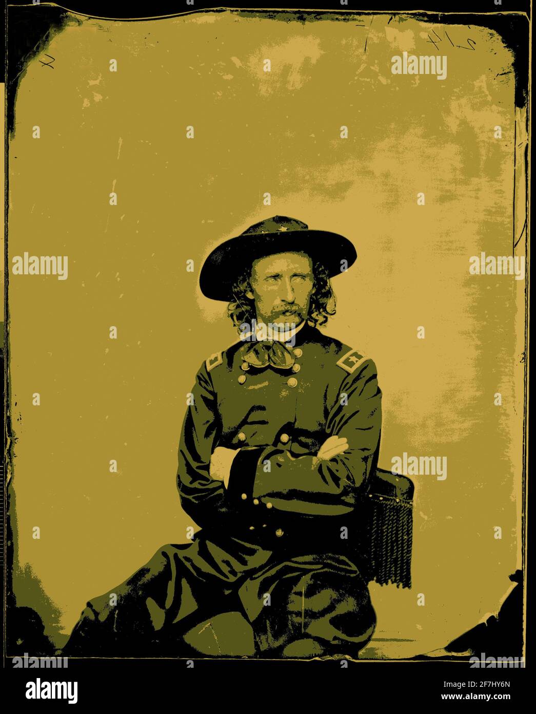 Un ritratto fotografico del 1885 del maggiore generale George Armstrong Custer colorato digitalmente per un effetto artistico. Foto Stock