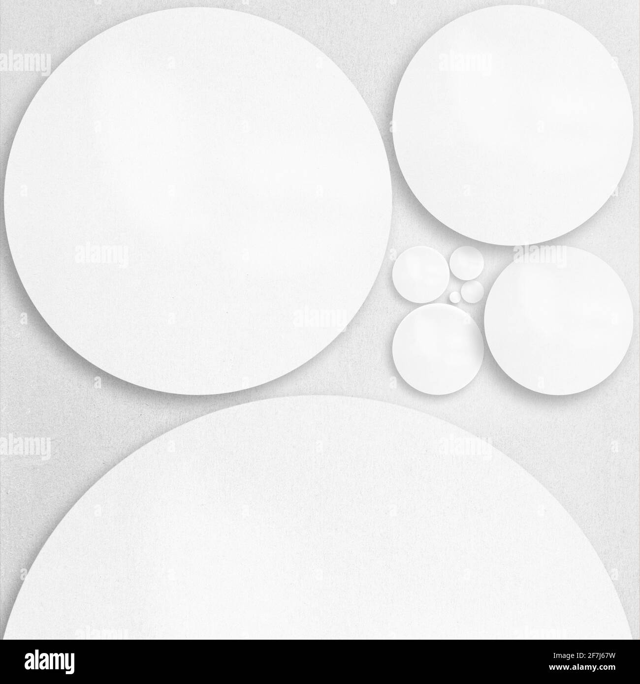 Illustrazione astratta fatta da forme di cerchio con modello bianco di carta da artigianato con spazio di copia. Fibonacci rapporto d'oro forma a spirale con formazione Foto Stock