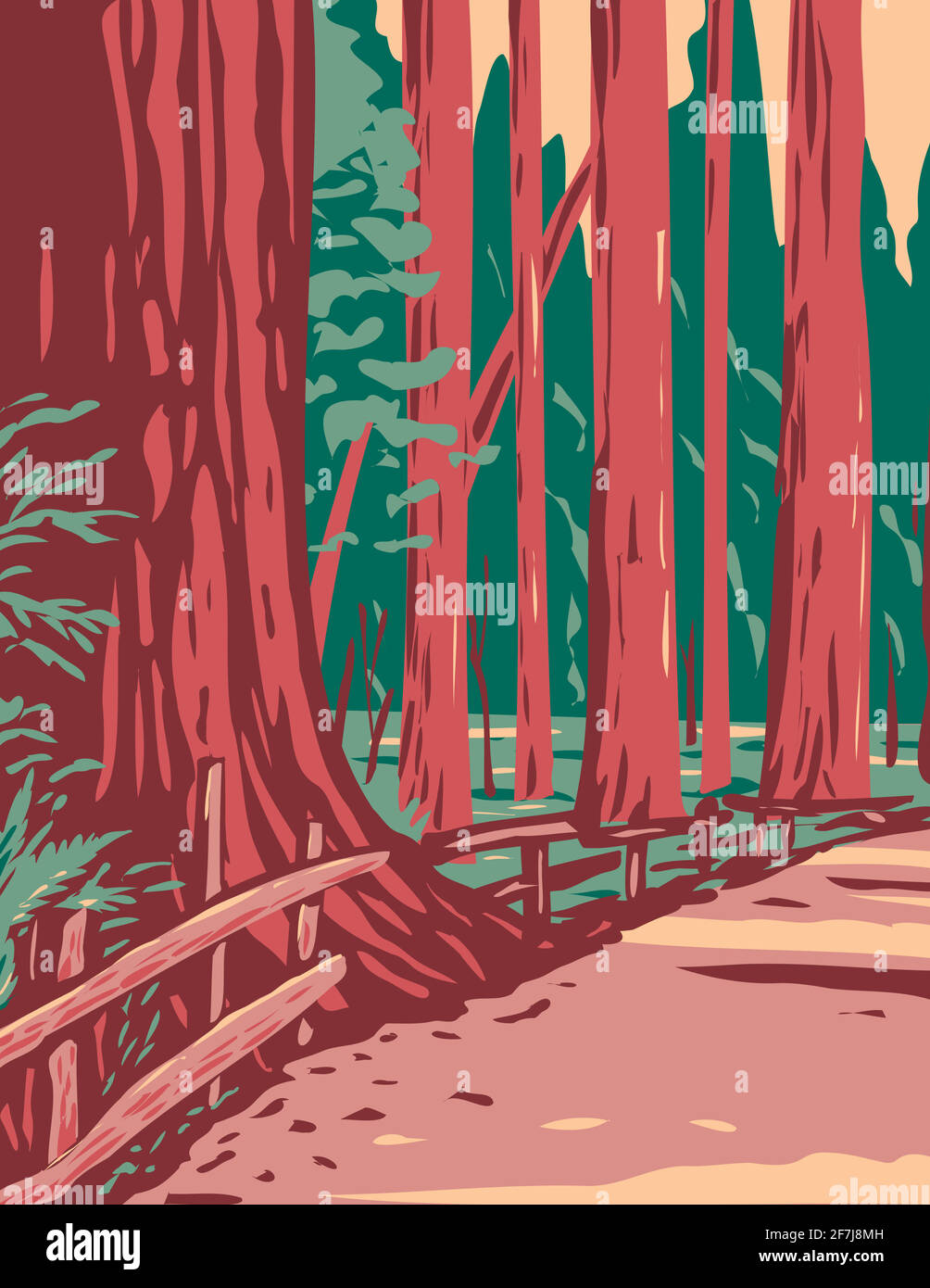 WPA Poster Arte delle sequoie nel viale del Giganti circondati dall'Humboldt Redwoods state Park situato in Arcata California fatto in lavori proje Illustrazione Vettoriale