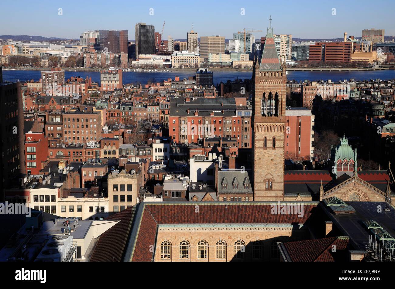 La torre di Old South Church in Back Bay con Charles River e Cambridge in background.Boston.Massachusetts.USA Foto Stock