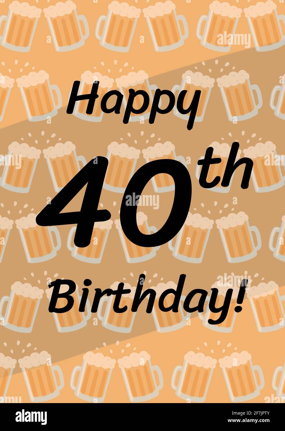 Buon 40° compleanno scritto in nero con tazze di birra che affondano in ripetizione su sfondo marrone chiaro Foto Stock