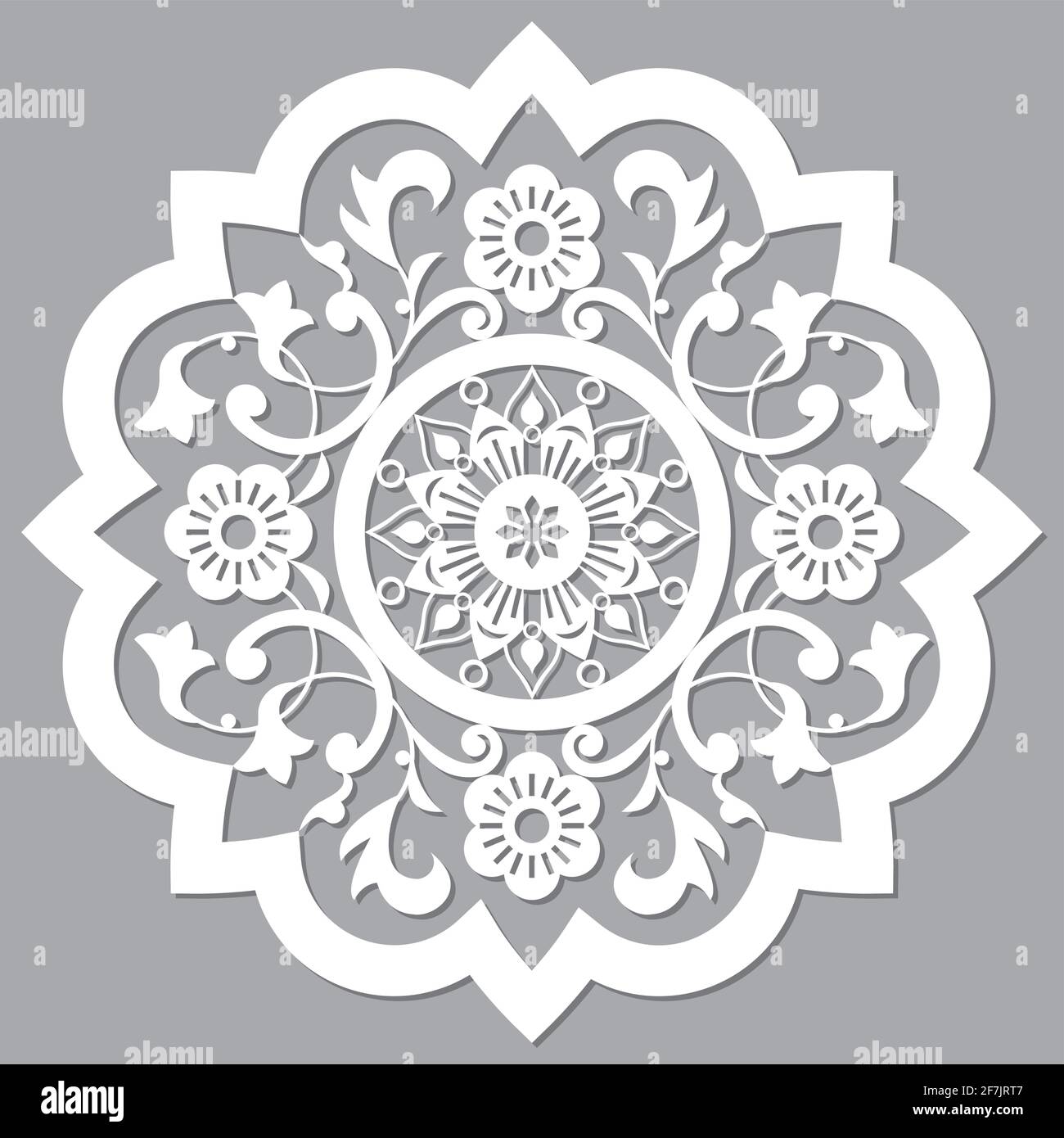 Design marocchino retrò intagliato mandala, vettore dettagliato modello arabico con fiori, foglie e vortici Illustrazione Vettoriale