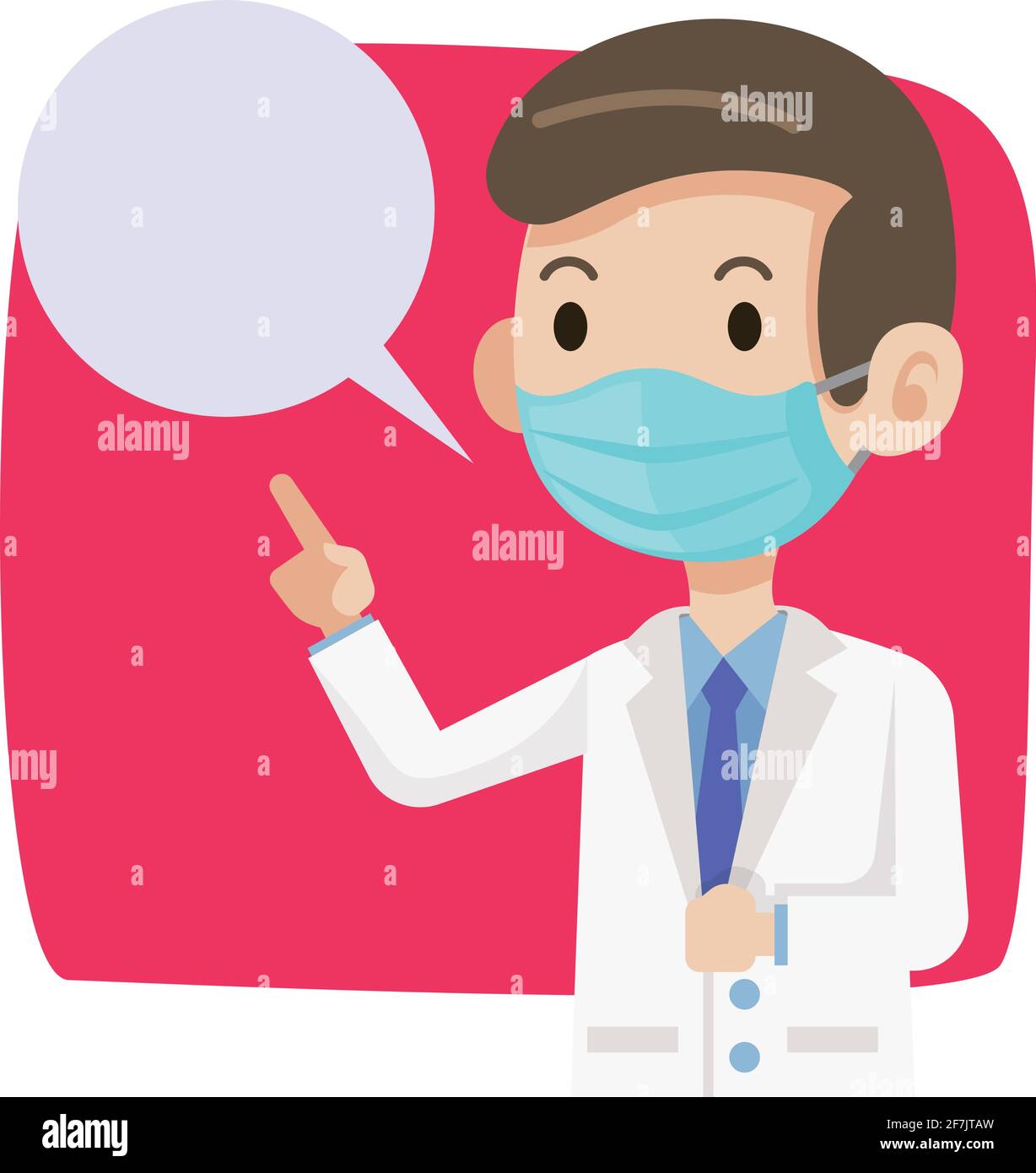 Medico che indossa una maschera chirurgica protettiva per proteggere contro il virus Covid-19. Il medico consiglia al pubblico di indossare una maschera chirurgica per proteggere contro virus e b Illustrazione Vettoriale