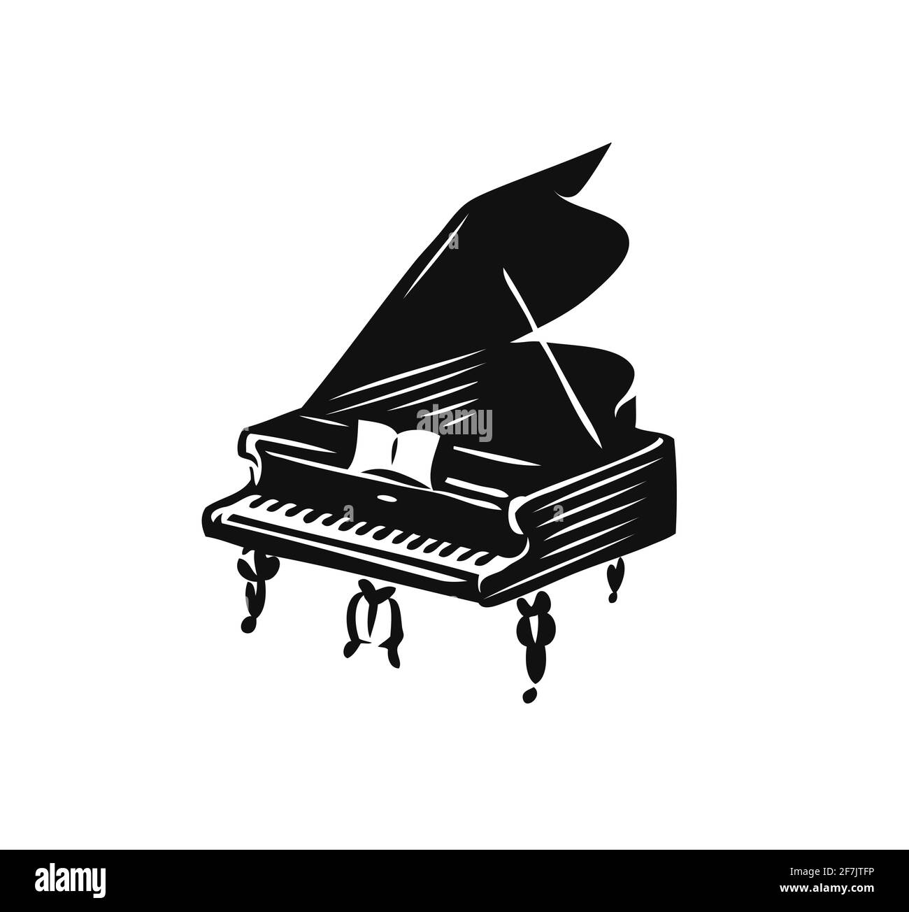 Simbolo o logo del pianoforte a coda. Illustrazione vettoriale del concetto musicale Illustrazione Vettoriale